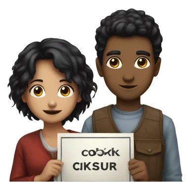a girl with black hair  and a boy with black hair holding a banner saying cioksukur sticker