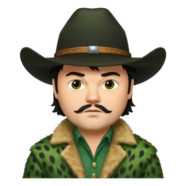 jack black haired cowboy in green fur coat with black hat sticker