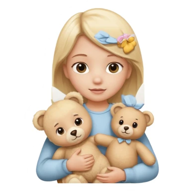 Blonde little girl with beige bear sticker