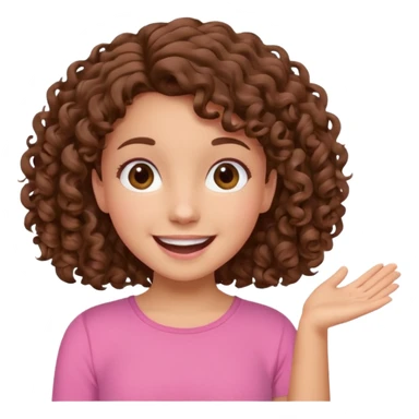 fun cute loud popular pretty girl modest curly brown hair pink top excited sticker