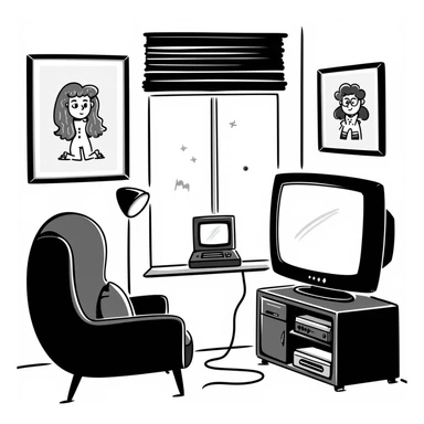 A retro gamer room with pixel posters and a console hooked to a tube TV sticker