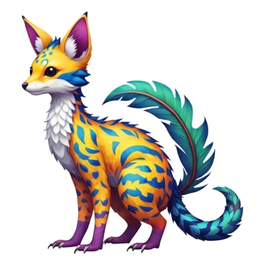 Feral Rare Fantasy vibrant colorful tropical Vernid-Trico-species by LiLaiRa, random markings, tufted tail, tufted ears, full body sticker