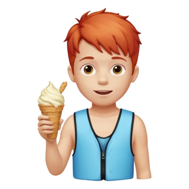 boy kid red haired wearing arm floaties, eating ice cream sticker