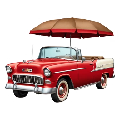 1955 Chevrolet Bel Air Convertible, Red-White color, with a bucket of brown mud pouring down on it, and the car itself is covered in brown mud on all sides, the doors, bumper, hood and wheels are covered in brown mud. 32x32 pixels, aspect ratio: 1:1 sticker