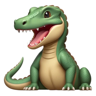 Cinematic Realistic Cute Yawning Komodo Dragon Portrait Emoji, Head tilted slightly with a dramatic, wide-open yawn, showcasing a soft, rugged scaled hide with subtly drooping features and half-closed, drowsy eyes rendered in authentic detail, high shine, relaxed yet expressive, styled with a dash of natural desert charm, soft glowing outline, capturing the essence of a sleepy yet affectionate Komodo dragon that appears ready to stretch out for a deep, restful nap! sticker