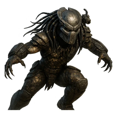 Predator, sci-fi alien hunter, menacing, detailed mask, dreadlocks, armor, dynamic pose, highly detailed, realistic style sticker