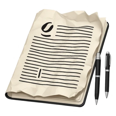 a paper manuscript that is a screenplay with a ballpoint pen sticker