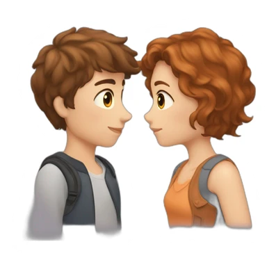a auburn short haired boy and brown long haired girl kissed sticker