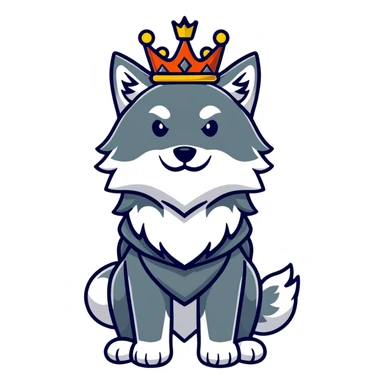Noble wolf king with majestic mane and crown sticker
