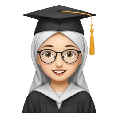 hijabi girl wearing glasses and a graduation cap, cheerful expression sticker