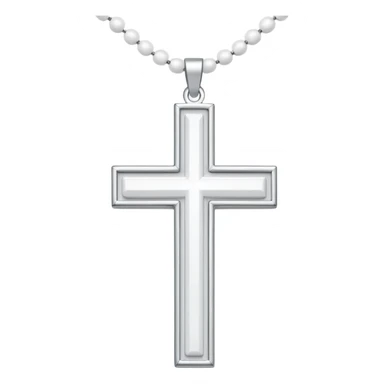 Elegant emoji icon of a white cross made of white beads, glossy surface, and white bead chain subtle shadows, pure white palette sticker