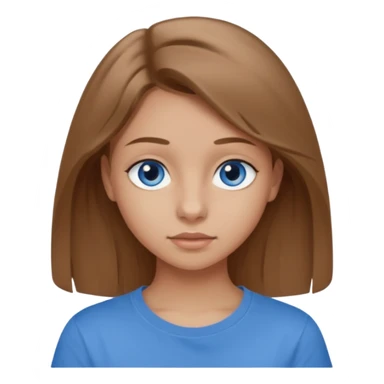 A 16-year-old girl with long, light brown hair and blue eyes. She also has slightly tanned skin, a small nose, and average-sized lips (though her lower lip is slightly larger than her upper lip). She's wearing a taupe T-shirt with a round neck.  sticker