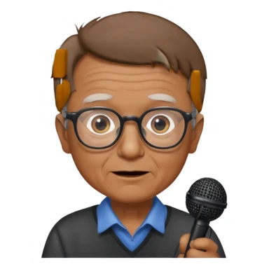singer, Old man, brown short hair, holding mic, glasses sticker