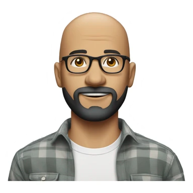 genterate emoji of m pettern bald men with specs and trimmed beard round neck emrald color shirt sticker