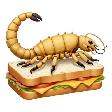 MAKE A SCORPION ON TOP OF A EHITE FLUFFY CLOUD THAT IS HOLDING A SANDWICH IN ITS CLAW AND LOOKING LIKE ITS EATING IT sticker