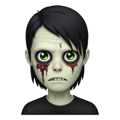 Zombie boy with emo black long hair and black shirt sticker