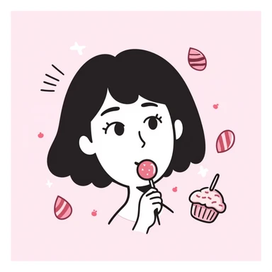 daydreamy Japanese hand-drawn portrait background, pink candy color palette, with cute sweets and soft gradients, perfect for avatars sticker