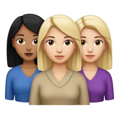 3 women emojis, Caucasian woman with blonde hair, Brown skin woman with black hair, Caucasian women with black hair sticker