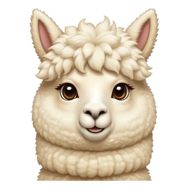 Cinematic Cute Cream Alpaca Portrait Emoji, Head tilted playfully and inquisitively, featuring a fluffy, cream fleece with a natural sheen, round, sparkling gentle eyes filled with curiosity, Simplified yet irresistibly adorable features, highly detailed, glowing with a warm, friendly glow, high shine, affectionate and gentle, stylized with a touch of whimsy, bright and endearing, soft glowing outline, capturing the essence of a mischievous yet loving alpaca, so playful it feels like it could prance out of the screen and into your arms! sticker