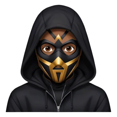 man with black hooded jacket and a full-black full-face geometric mask sticker