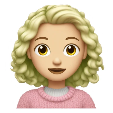 blonde girl holding matcha latte in pink sweater knitt sticker
