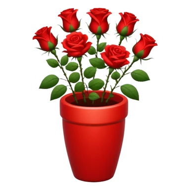 Scarlet red ceramic pot, tall and cylindrical, with red roses. sticker
