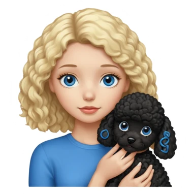 blonde girl with blue eyes holding black puppy poodle sticker