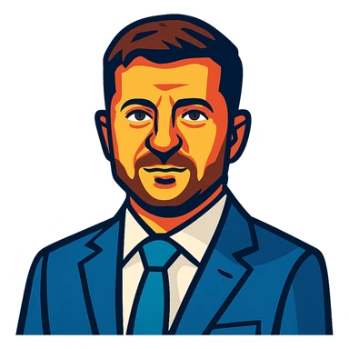portrait of Vladimir Zelensky in a business suit, vibrant toon style, no background sticker