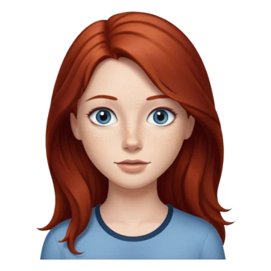 woman with long dark auburn red hair that is mostly straight but has slight waves to it. grey blue eyes. some freckles sticker