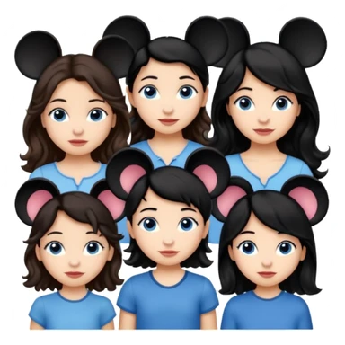 Algo de Disney y por detrás o delante pon a quatro chicas: una con el pelo largo rizado marrón , otra con el pelo muy corto negro, como un chico, otra con el pelo mediano liso marrón con ojos azulesy otra con el pelo negro largo liso . Todos son color carne. Es para el viaje sticker