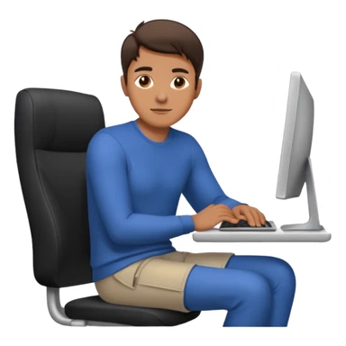 Man with both hands on lap moving view from back Infront of computer 2D  sticker