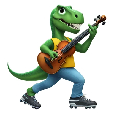 Dinosaur playing the violin while roller blading  sticker