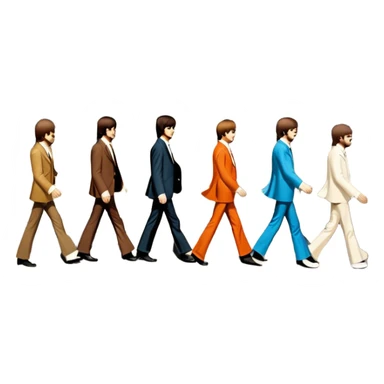 Cinematic Realistic The Beatles Abbey Road Scene Emoji, depicting the legendary band of four crossing the iconic zebra-striped street in their classic outfits, exuding effortless charisma and musical legacy. The scene is bathed in warm, nostalgic lighting with rich textures that capture the essence of 1960s rock history. sticker