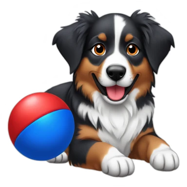 australian shepard holding red and blue ball sticker
