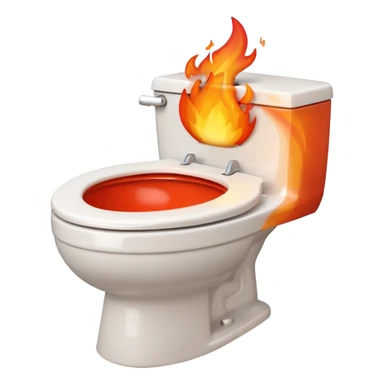A smiling, happy white-colored toilet with fire coming from its bowl sticker