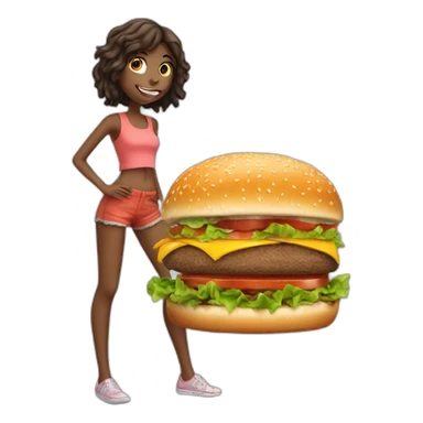 Hungry girl in front of a burger sticker