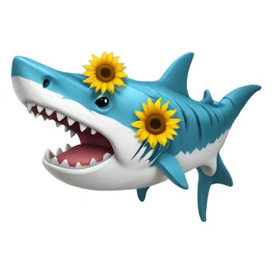 Un girasol en la boca de un tiburón sticker