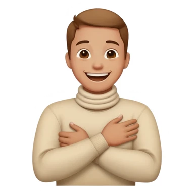 Person crossing arms holding their neck laughing sticker