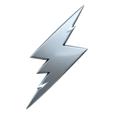A lightning bolt emoji made of polished silver chrome, sharp yet rounded edges, glossy metallic surface, soft reflections, minimal futuristic design, iOS emoji style, centered, clean white background sticker