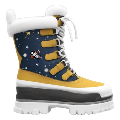 snow boot inspired by astronaut footwear. wrap-around lacing chunky exterior and sole sticker