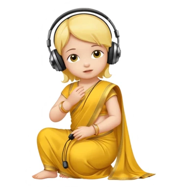 baby saree dress with headphone, yellow sticker