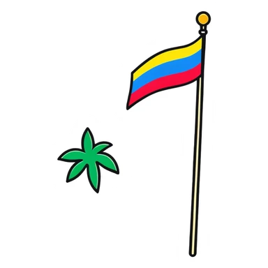 cartoonish sticker of a flag on a stick, bright colors, 'Floptropica' theme sticker