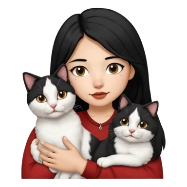 Mexican girl with shoulder length black hair & a septum ring holding a white & black haired Turkish Van male cat in her arms sticker