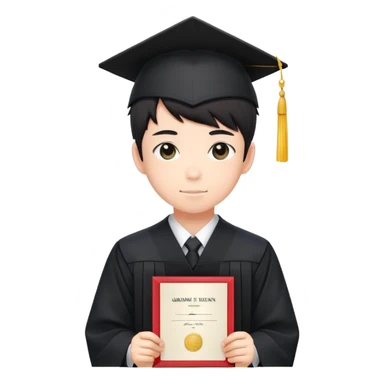 Japanese high school boy at graduation ceremony wearing gakuran uniform holding diploma sticker