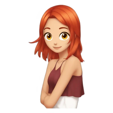 Anime cool girl Red hair and tanned skin, fire sticker