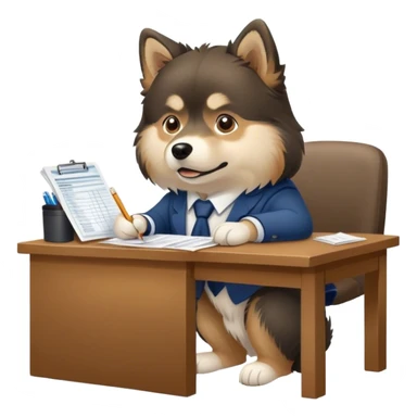 Finnish lapphund preparing taxes at a desk  sticker