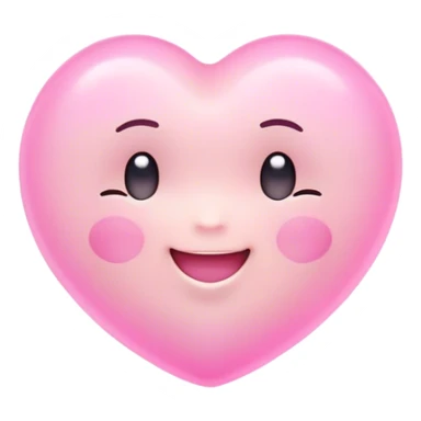 Cinematic floating soft heart, chubby round edges, pastel pink glow, tiny smiling face, surrounded by dreamy sparkles, gentle and loving. sticker