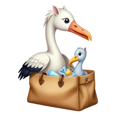 Cegonha trazendo filhote de cavalo no bico dentro de uma sacolinha  sticker