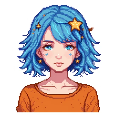 girl with blue hair and stars in her eyes sticker