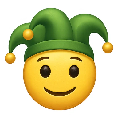 face with green jester hat emoji, digital illustration sticker